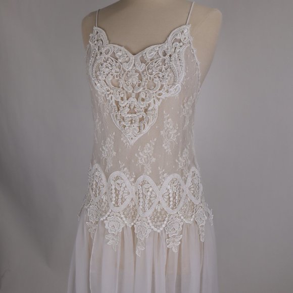 🌺 Vtg Jessica McClintock White Bridal Lace Nightgown Negligee Victorian Dress S - Picture 2 of 15